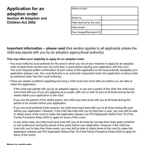 Document preview: Form A58 Adoption Order: Legal Process for Family Recognition — Family