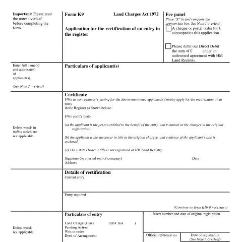 Document preview: How to Correct Land Registry Errors Using Form K9 — Legal & justice