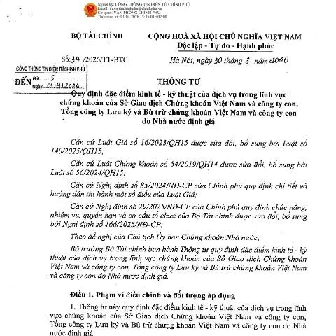Document preview: Đặc điểm kinh tế - kỹ thuật theo Thông tư 34/2026/TT-BTC — Thuế & tài chính (CERFA n°34/2026/TT-BTC)