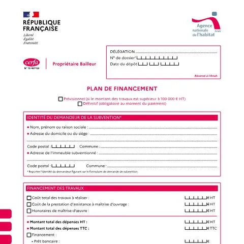 Aperçu du document Formulaire 13461*03 : réussir son plan de financement Anah — Immobilier & foncier (CERFA n°13461*03)