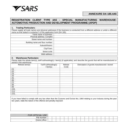 Document preview: Understanding the DA 185 4A5 Form for Automotive Enterprises — Government & admin (CERFA n°DA 185 4A5)