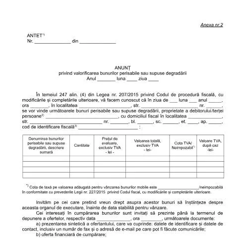 Document preview: Gestionarea bunurilor perisabile: OPANAF 1517/2017 — Impozite & fiscalitate (CERFA n°A2_OPANAF_1517_2017)