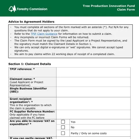 Document preview: Understanding the TPIF Claim Form for Forestry Projects — Government & admin