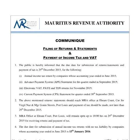Document preview: Understanding the Importance of Filing Returns in Mauritius — Taxes (CERFA n°Filingofreturns221215)