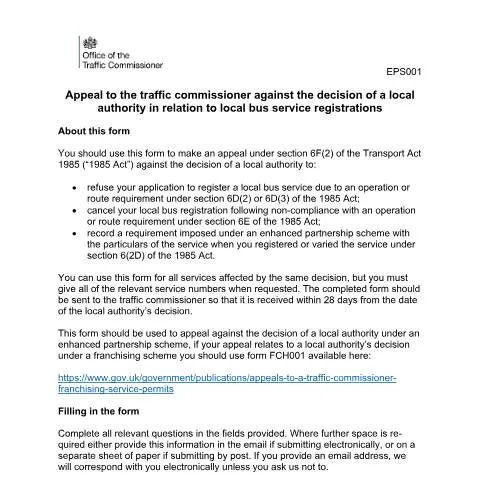 Document preview: Understanding Traffic Commissioner Appeals for Bus Services — Government & admin