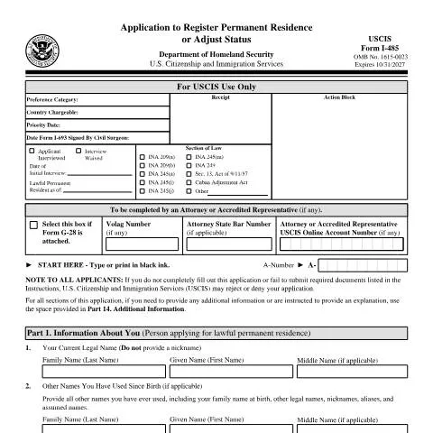 Document preview: Understanding USCIS Form I-485 for Green Card Applicants — Immigration & visas (CERFA n°I-485)