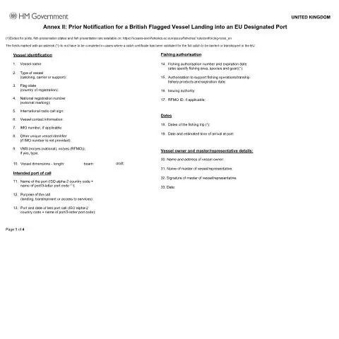 Document preview: Prior Notification Requirements for UK Fishing Vessels in EU Ports — Government & admin