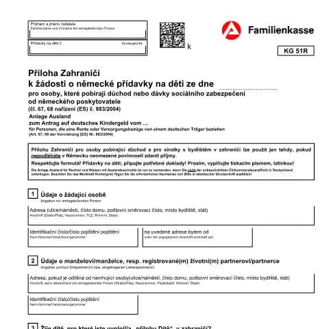 Dokumentvorschau: Wichtige Informationen zum Formular KG 51R-cz für Kindergeld — Familie (CERFA n°kg51r-cz-anlageausland_ba035150)