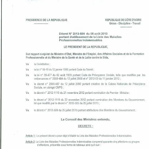 Aperçu du document Comprendre les Maladies Professionnelles Indemnisables en Côte — Santé