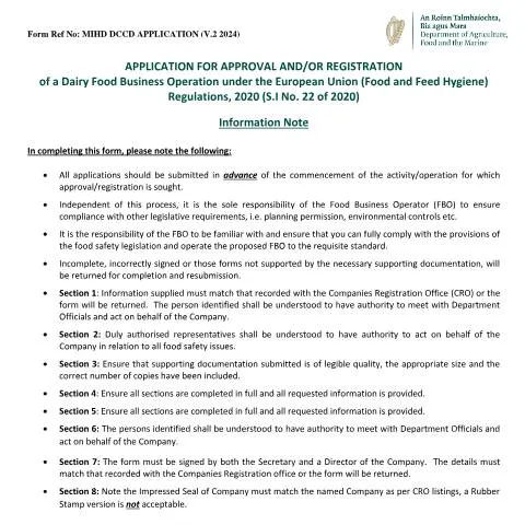 Document preview: Essential Steps for Dairy Food Business Application in Ireland — Government & admin