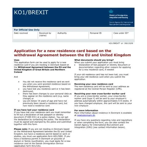 Document preview: Vigtigheden af KO1/BREXIT for din opholdstilladelse — Immigration & visa (CERFA n°KO1/BREXIT)