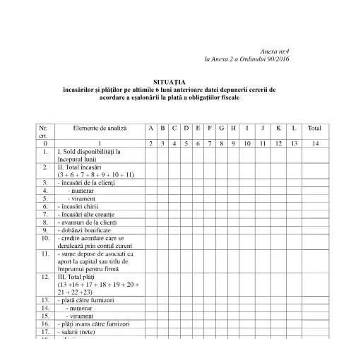 Document preview: Formular A4_OPANAF_90_2016 pentru eșalonare fiscală — Impozite & fiscalitate (CERFA n°A4_OPANAF_90_2016)