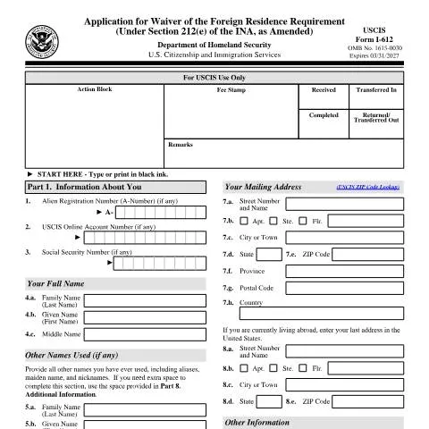 Document preview: Navigating USCIS Form I-612 for Immigration Waivers — Immigration & visas (CERFA n°I-612)