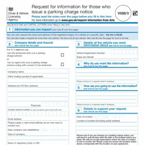 Document preview: How to Use DVLA Form V888/3 for Parking Charge Notice Enforcement — Vehicle & driving