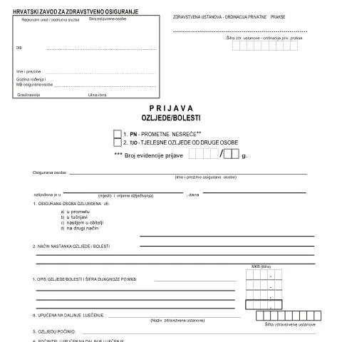 Document preview: Uloga Prijave Ozljede Bolesti-1 u hrvatskom zdravstvenom sustavu — Zdravlje (CERFA n°Prijava_Ozljede_Bolesti-1)