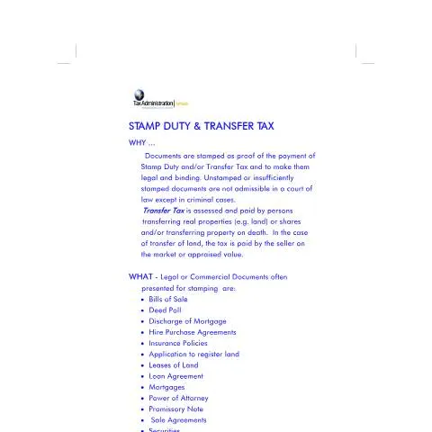 Document preview: Understanding Stamp Duty and Transfer Tax Process in Jamaica — Taxes (CERFA n°stamp_duty)