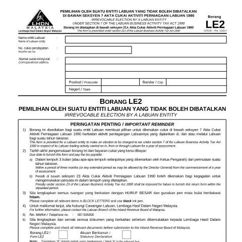 Document preview: Panduan Lengkap Borang LE2 untuk Kewajiban Cukai Labuan — Perniagaan & profesional