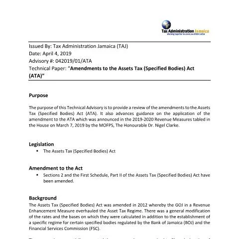 Document preview: Overview of Amendments to Assets Tax (Specified Bodies) Act 2019 in — Taxes (CERFA n°Technical+Advisory+-+Amendments+to+the+Assets+Tax+(Specified+Bodies)+Act+(ATA))