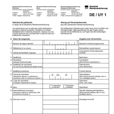 Dokumentvorschau: Antrag auf Versichertenrente aus der Deutschen Rentenversicherung (Deutsch / Spanisch) — Rente & Pension (A6800)