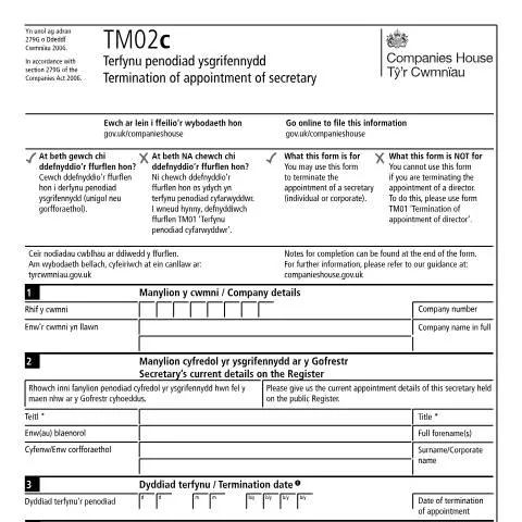 Document preview: Understanding the TM02c Form for Secretary Termination — Business