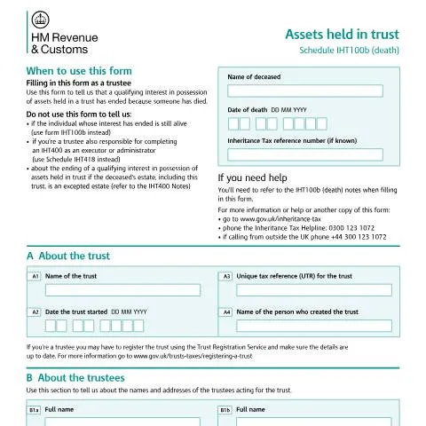 Document preview: How to Complete IHT100b When Trust Beneficiary Dies — Taxes