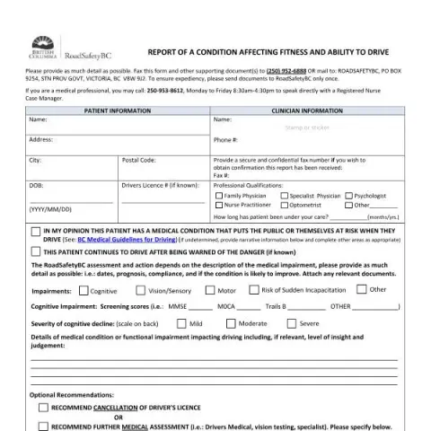 Document preview: Understanding the Report of a Condition Affecting Fitness and Ability — Vehicle & driving (MV2351)