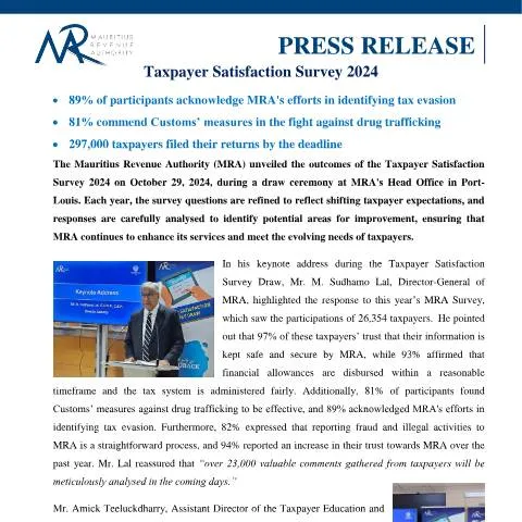Document preview: Key Findings from the 2024 Taxpayer Satisfaction Survey — Taxes (CERFA n°PressReleaseTSS291024)