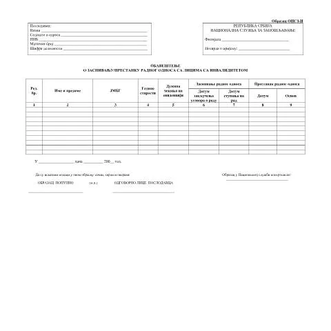Document preview: Uloga obrasca ONSZ-I u zapošljavanju osoba sa invaliditetom — Administrativne procedure (CERFA n°ONSZ-I)