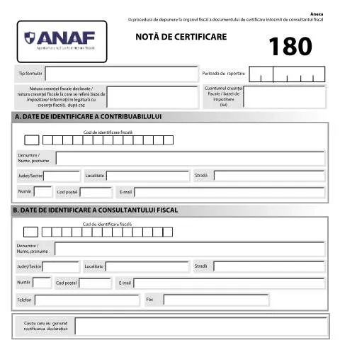 Document preview: Importanța Notei de certificare în fiscalitate — Formalități administrative (CERFA n°not_180_2016)