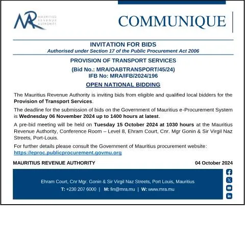 Document preview: Provision of Transport Services Bid Notice — Government & admin (CommuniqueTransport041024)