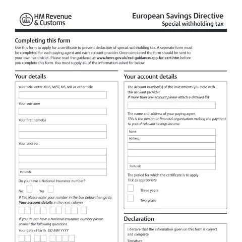 Document preview: Understanding the EU Savings Directive Tax Certificate from HMRC — Taxes