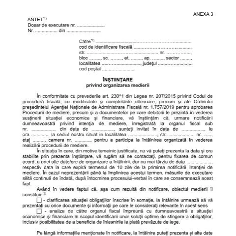 Document preview: Rolul Înștiințării OPANAF 1757/2019 în Medierea Fiscală — Impozite & fiscalitate (CERFA n°A3_OPANAF_1757_2019)