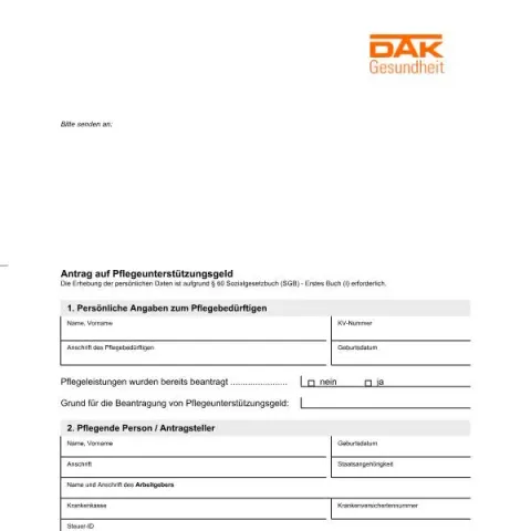 Dokumentvorschau: Pflegeunterstützungsgeld beantragen bei DAK-Gesundheit — Gesundheit (955-217)
