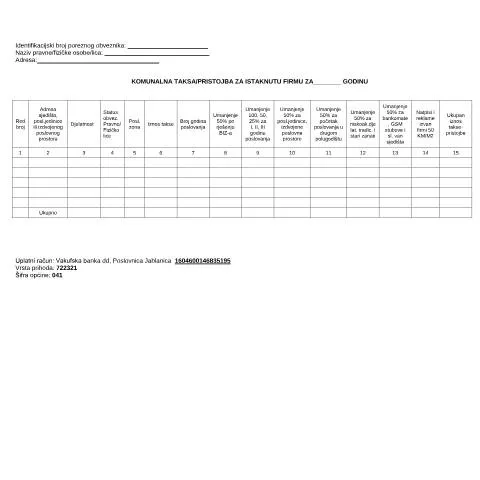 Document preview: Važnost Prijave Komunalne Takse u Jablanici — Porezi i fiskalnost (CERFA n°PKT-HNK)