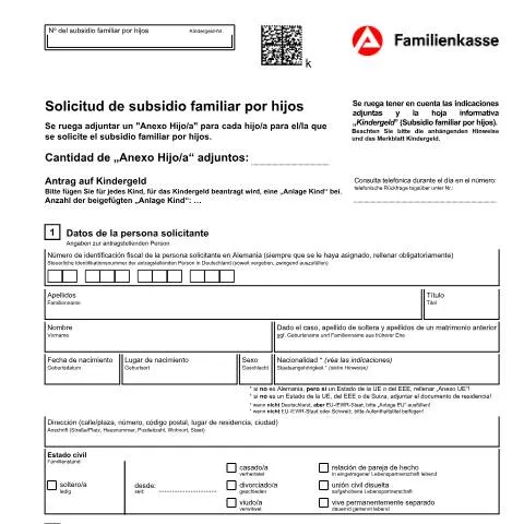 Dokumentvorschau: Wichtige Informationen zum Kindergeldantrag in Deutschland — Familie (CERFA n°kb1-e-antrag-kindegeld_ba033745)