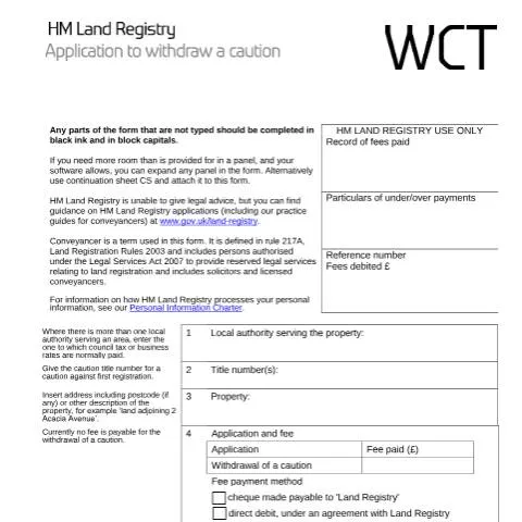 Document preview: How to Remove Property Cautions Using WCT Application Form — Legal & justice