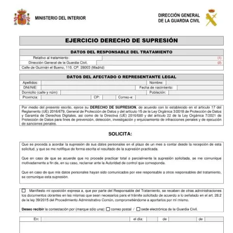 Vista previa del documento Ejercicio del derecho de supresión en la Guardia Civil — Digital y datos personales