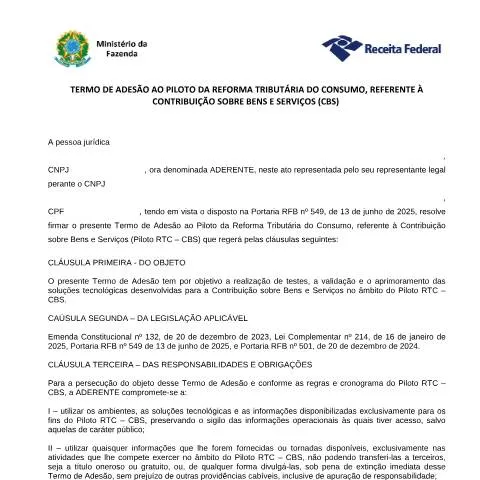Pré-visualização do documento O que é o Termo de Adesão ao Piloto RTC - CBS? — Impostos