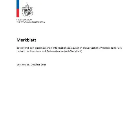 Dokumentvorschau: Einführung in den internationalen Informationsaustausch in — Behörden & Verwaltung (CERFA n°int_mb_aia_merkblatt)