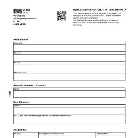Document preview: Miksi Tilinumeroilmoitus (7208) on tärkeä veronpalautukselle? — Hallinnolliset asiat (CERFA n°Vero 7208)