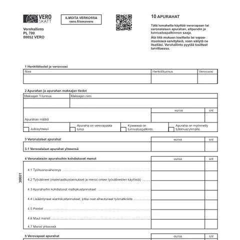 Document preview: Apurahat 3060: Verotuksen hallinta ja ilmoittaminen — Hallinnolliset asiat (CERFA n°Vero 3060)