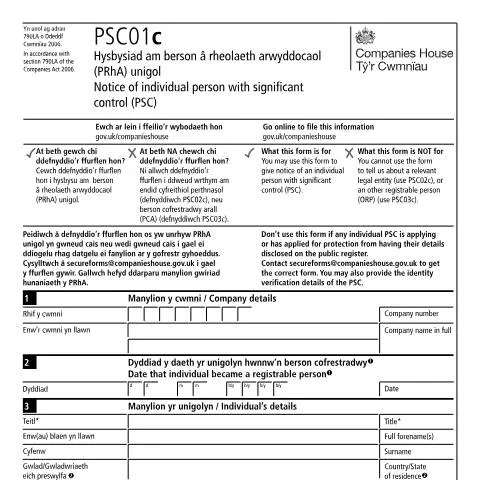 Document preview: Understanding the PSC01c Document for UK Companies — Legal & justice
