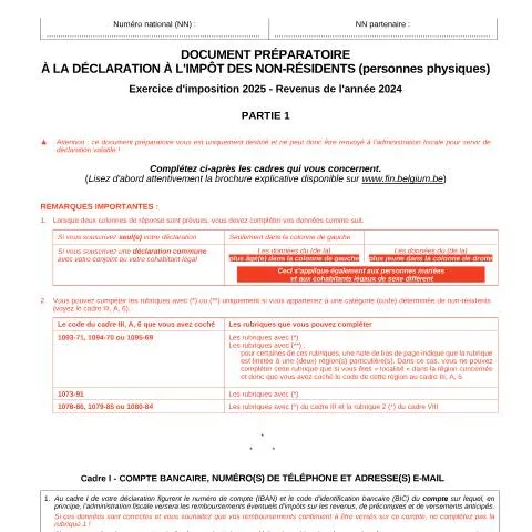 Aperçu du document Comprendre le document préparatoire pour les non-résidents en 2025 — Impôts & fiscalité (CERFA n°non-residents-doc-preparatoire-partie-1-2025)
