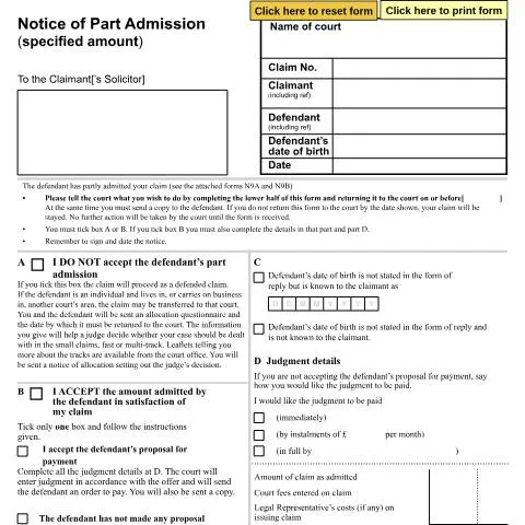 Document preview: Understanding Form N225A: When Defendants Admit Partial Liability — Legal & justice