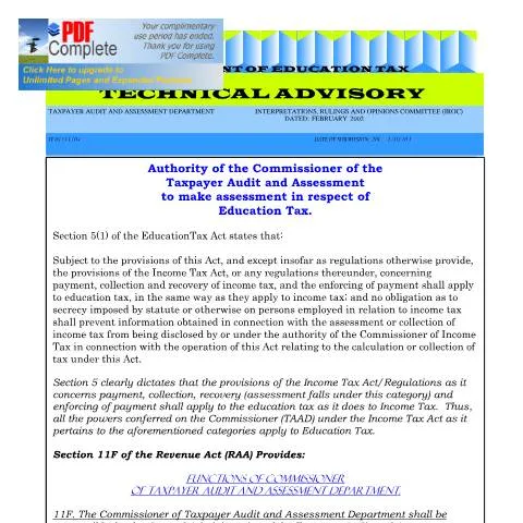 Document preview: Authorization for Education Tax Assessment in Jamaica — Taxes (CERFA n°2002+iroc+edtax+-+authority+to+make+assessment+in+respect+of+education+tax)
