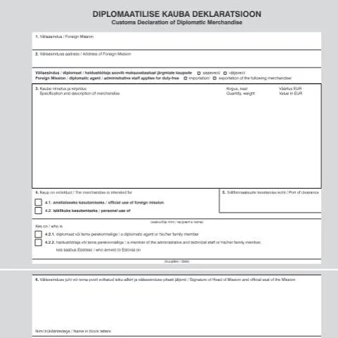 Document preview: Diplomaatilise kauba deklaratsiooni tähtsus ja esitamine — Toll ja impordi-ekspordi (CERFA n°MTA DIPLOMAATILISE KAUBA DEKLARATSIOON)