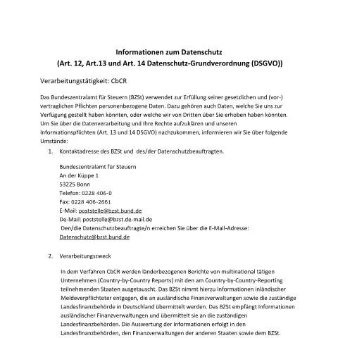 Dokumentvorschau: Verfahrensübersicht: Country-by-Country-Reporting beim BZSt — Behörden & Verwaltung (CERFA n°Country_by_Country_Reporting)