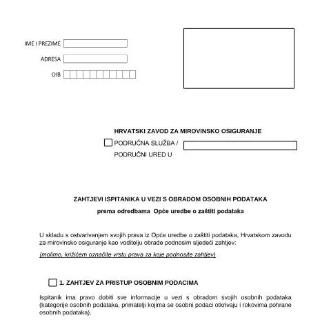Document preview: Zahtjev za pristup i upravljanje osobnim podacima — Administrativni postupci (CERFA n°TISKANICA_ZAHTJEVI_ISPITANIKA_U_VEZI_S_O)