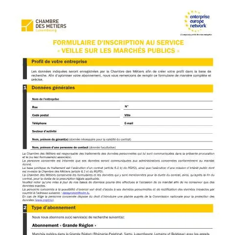 Aperçu du document Découvrez le Service de Veille sur les Marchés Publics — Démarches administratives (CERFA n°formulaire-d-inscription-au-service-veille-sur-les-marches-publics)