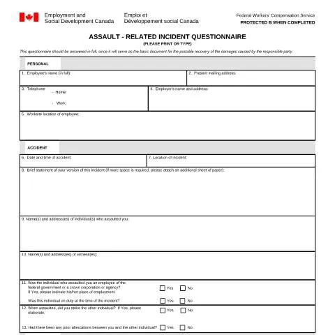 Document preview: Your Guide to the Assault-Related Incident Questionnaire LAB1079 — Work & employment (CERFA n°LAB1079)